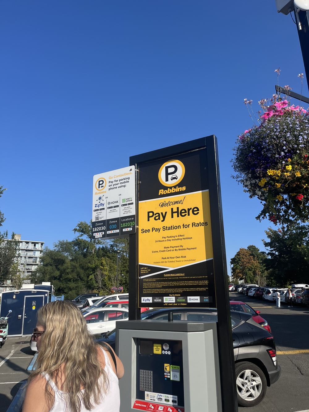 Pay parking station at the Fisherman's Wharf lot in Victoria