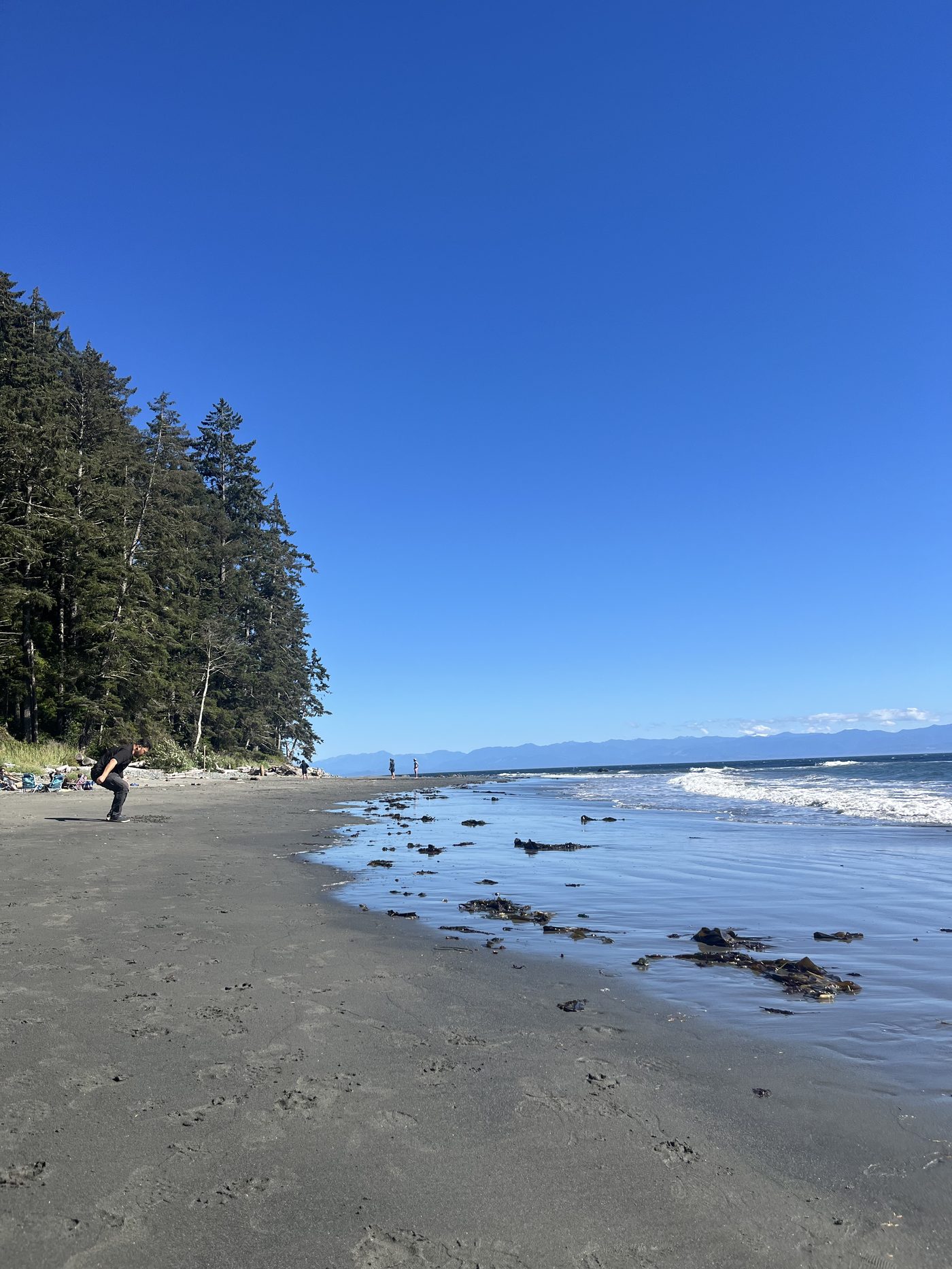 Family enjoying the sandy shoreline at China Beach, Vancouver Island