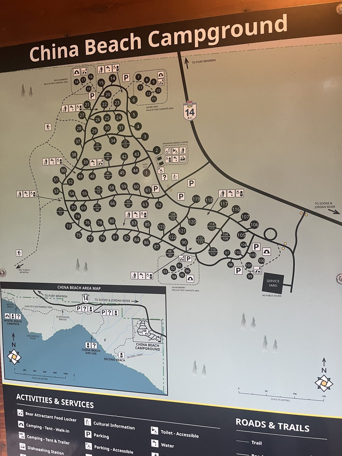 China Beach Campground site map showing numbered campsites