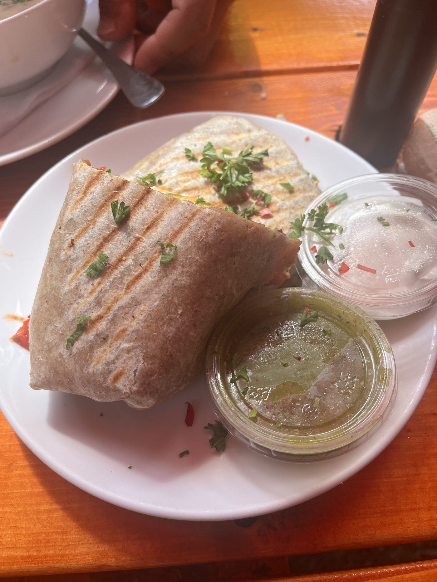Grilled wrap and sandwich plate at Shirley Delicious cafe